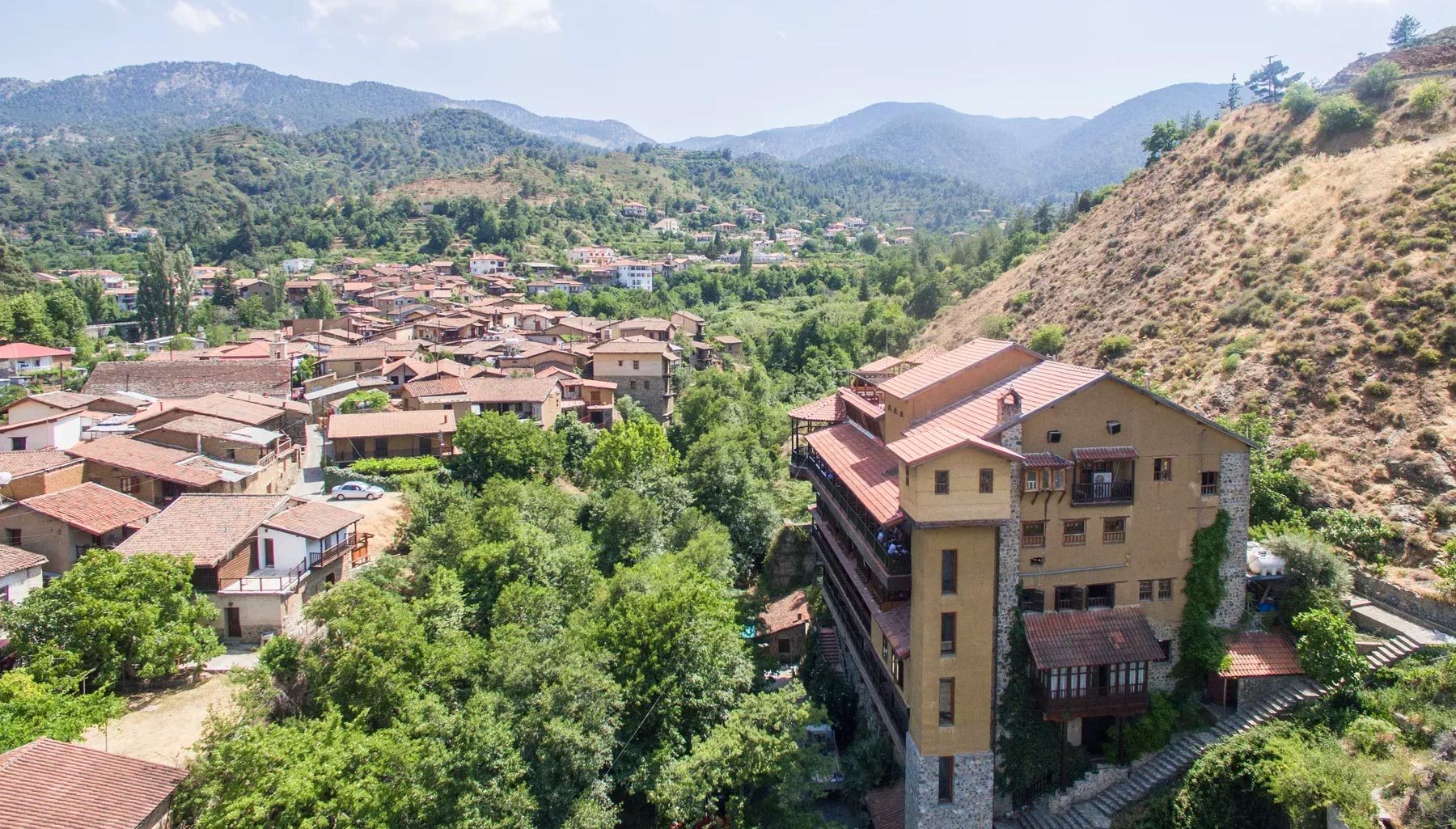 Kakopetria village and The Mill Hotel in the Troodos mountains